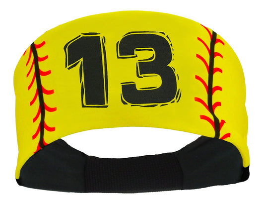MadSportsStuff headband #13 / Yellow Player ID Softball Stitch Headband (numbers 00-39)