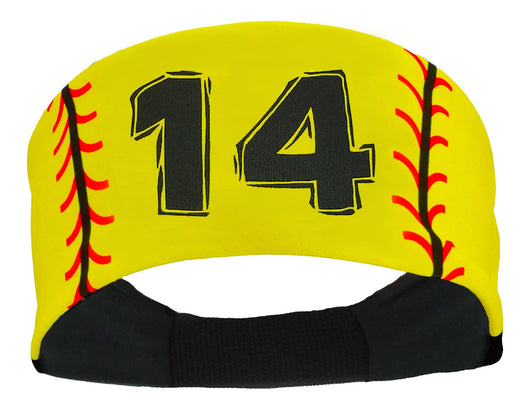 MadSportsStuff headband #14 / Yellow Player ID Softball Stitch Headband (numbers 00-39)