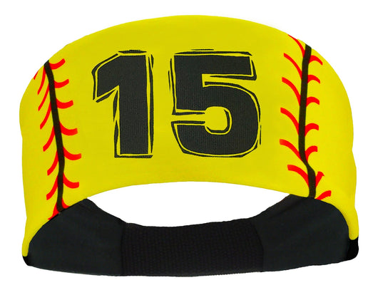 MadSportsStuff headband #15 / Yellow Player ID Softball Stitch Headband (numbers 00-39)