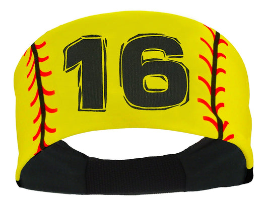 MadSportsStuff headband #16 / Yellow Player ID Softball Stitch Headband (numbers 00-39)