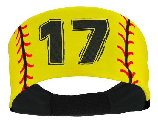 MadSportsStuff headband #17 / Yellow Player ID Softball Stitch Headband (numbers 00-39)