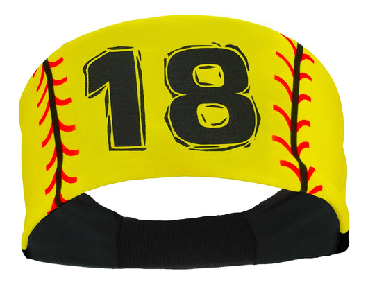 MadSportsStuff headband #18 / Yellow Player ID Softball Stitch Headband (numbers 00-39)