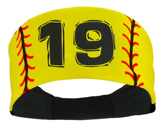 MadSportsStuff headband #19 / Yellow Player ID Softball Stitch Headband (numbers 00-39)