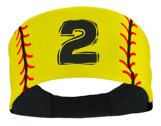 MadSportsStuff headband #2 / Yellow Player ID Softball Stitch Headband (numbers 00-39)