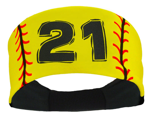 MadSportsStuff headband #21 / Yellow Player ID Softball Stitch Headband (numbers 00-39)