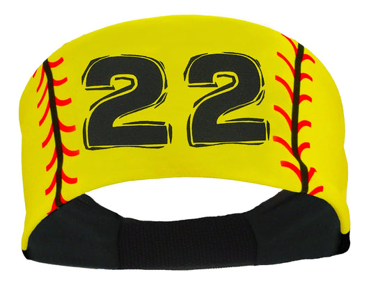 MadSportsStuff headband #22 / Yellow Player ID Softball Stitch Headband (numbers 00-39)