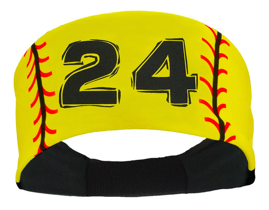 MadSportsStuff headband #24 / Yellow Player ID Softball Stitch Headband (numbers 00-39)