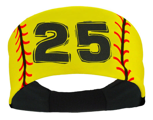 MadSportsStuff headband #25 / Yellow Player ID Softball Stitch Headband (numbers 00-39)
