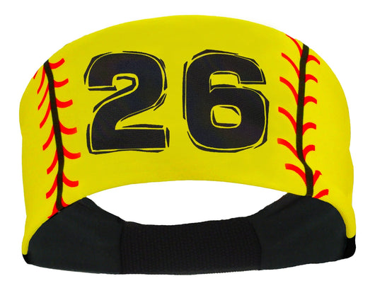 MadSportsStuff headband #26 / Yellow Player ID Softball Stitch Headband (numbers 00-39)