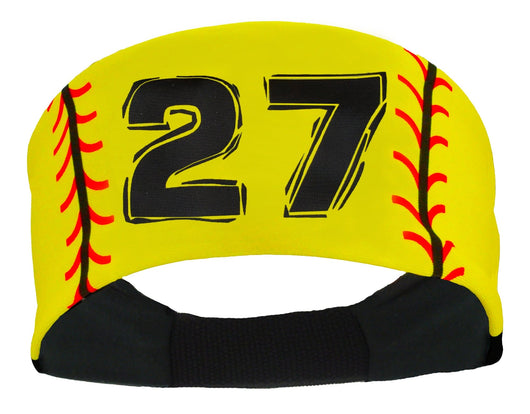 MadSportsStuff headband #27 / Yellow Player ID Softball Stitch Headband (numbers 00-39)