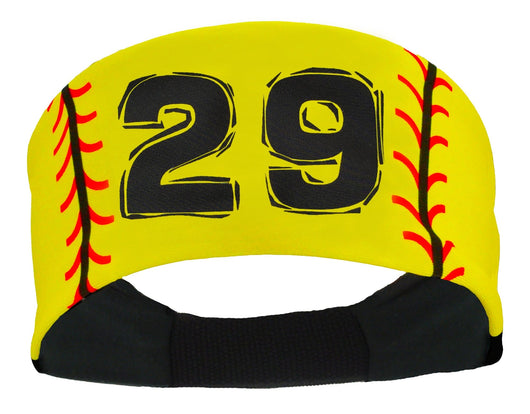 MadSportsStuff headband #29 / Yellow Player ID Softball Stitch Headband (numbers 00-39)