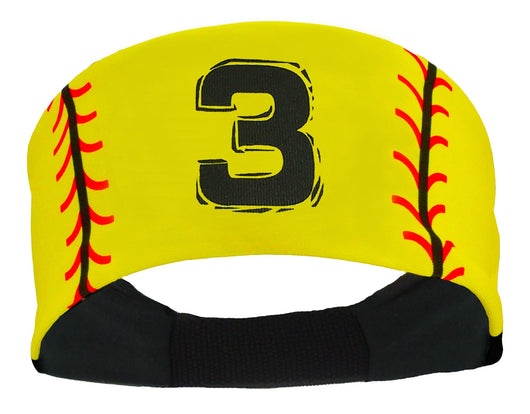 MadSportsStuff headband #3 / Yellow Player ID Softball Stitch Headband (numbers 00-39)