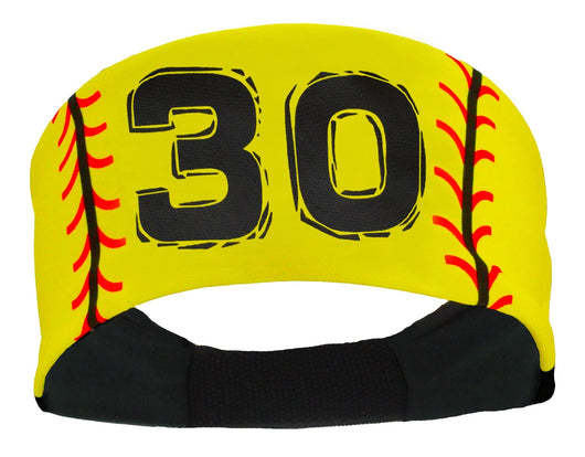MadSportsStuff headband #30 / Yellow Player ID Softball Stitch Headband (numbers 00-39)