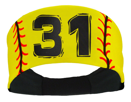 MadSportsStuff headband #31 / Yellow Player ID Softball Stitch Headband (numbers 00-39)