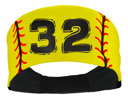 MadSportsStuff headband #32 / Yellow Player ID Softball Stitch Headband (numbers 00-39)