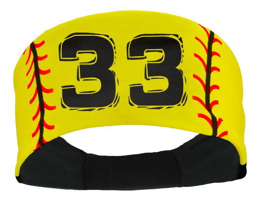 MadSportsStuff headband #33 / Yellow Player ID Softball Stitch Headband (numbers 00-39)