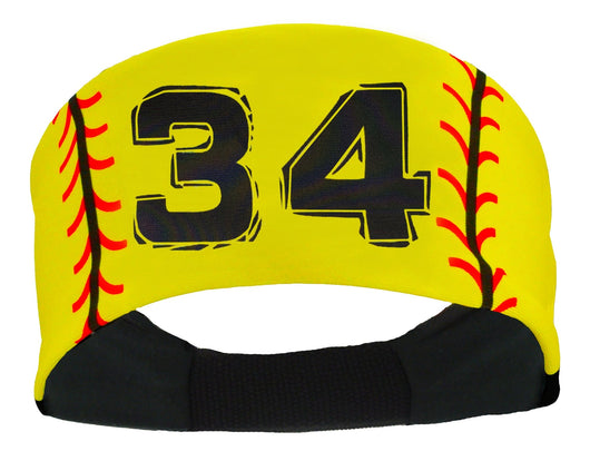 MadSportsStuff headband #34 / Yellow Player ID Softball Stitch Headband (numbers 00-39)