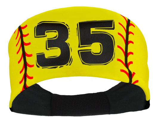 MadSportsStuff headband #35 / Yellow Player ID Softball Stitch Headband (numbers 00-39)