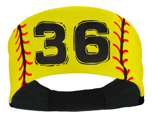 MadSportsStuff headband #36 / Yellow Player ID Softball Stitch Headband (numbers 00-39)