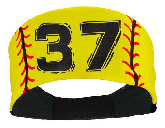 MadSportsStuff headband #37 / Yellow Player ID Softball Stitch Headband (numbers 00-39)