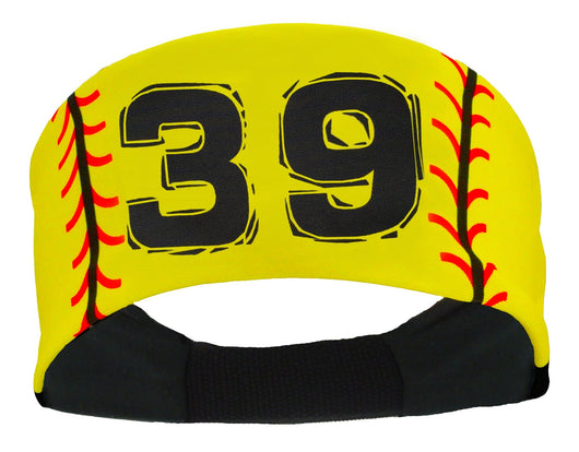 MadSportsStuff headband #39 / Yellow Player ID Softball Stitch Headband (numbers 00-39)