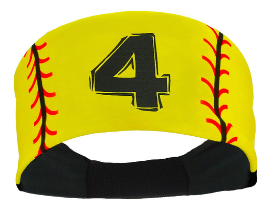 MadSportsStuff headband #4 / Yellow Player ID Softball Stitch Headband (numbers 00-39)