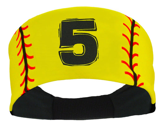 MadSportsStuff headband #5 / Yellow Player ID Softball Stitch Headband (numbers 00-39)