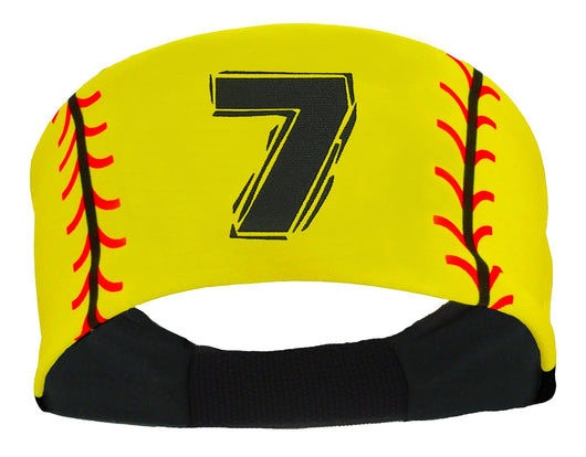 MadSportsStuff headband #7 / Yellow Player ID Softball Stitch Headband (numbers 00-39)
