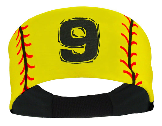 MadSportsStuff headband #9 / Yellow Player ID Softball Stitch Headband (numbers 00-39)