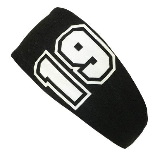 MadSportsStuff headband Black #19 / One Size Player ID Black/White Headband Basketball Volleyball Softball Soccer