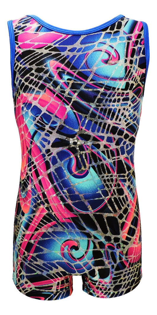 MadSportsStuff leotard Abstract Swirl / Youth 5-6 Tank Style Girls Gymnastics Biketard Unitard