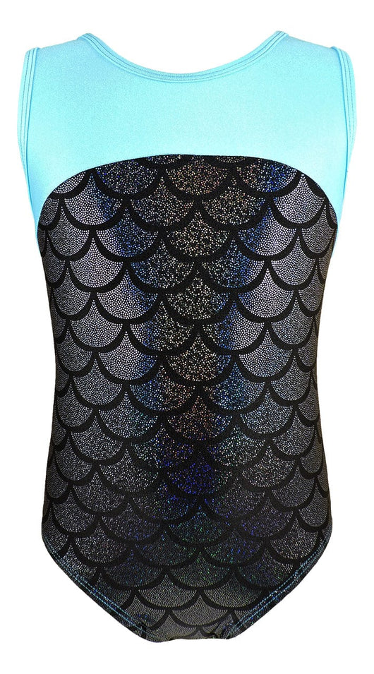 MadSportsStuff leotard Aqua/Black Mermaid / Youth 10-12 Girls Gymnastics Leotard - Kids Youth Teen Sizes Multiple Prints