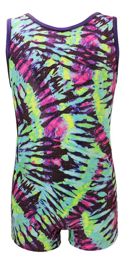 MadSportsStuff leotard Aqua Tie Dye / Youth 3-4 Tank Style Girls Gymnastics Biketard Unitard