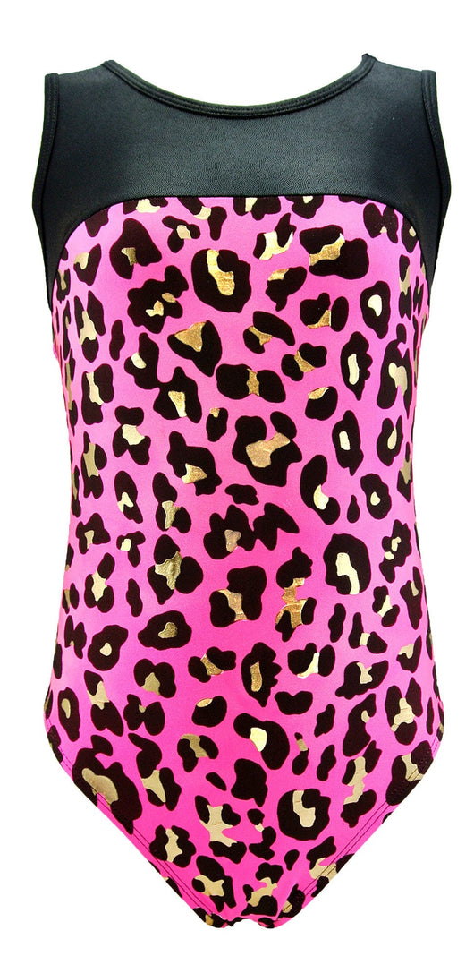 MadSportsStuff leotard Pink/Gold Leopard / Youth 8-10 Girls Gymnastics Leotard - Kids Youth Teen Sizes Multiple Prints