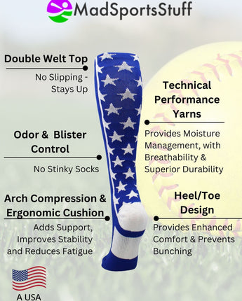 MadSportsStuff socks All Stars Socks Over the Calf Socks Softball Soccer