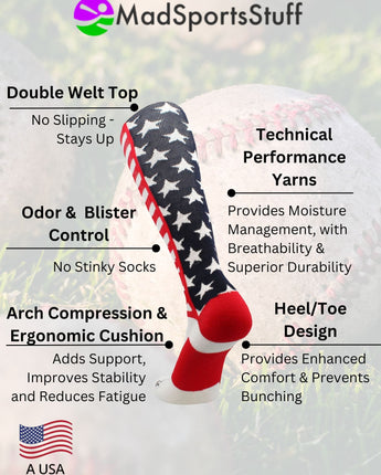 MadSportsStuff socks American Flag Knee High Socks – OTC Patriotic Athletic Socks