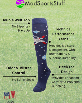 MadSportsStuff socks Astronaut in Space Socks Athletic Over the Calf Length