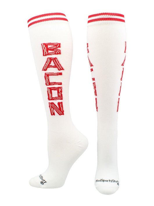 MadSportsStuff socks Bacon - White/Red / Large Personality Word Socks Over the Calf Length