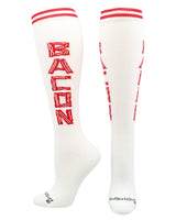 MadSportsStuff socks Bacon - White/Red / Large Personality Word Socks Over the Calf Length