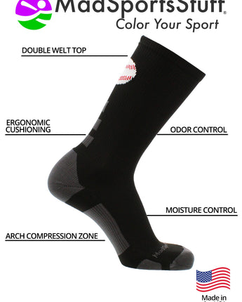 MadSportsStuff socks Baseball Logo Athletic Crew Socks (multiple colors)