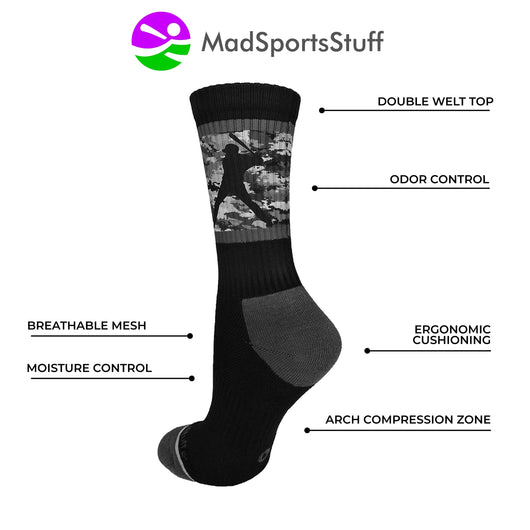 MadSportsStuff socks Baseball Socks with Player on Camo Background Crew