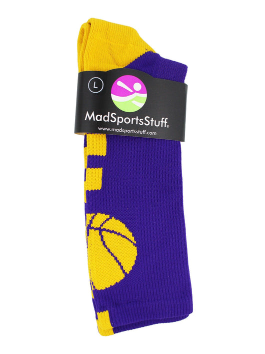 MadSportsStuff socks Basketball Socks with Basketball Logo Athletic Crew Socks - made in the USA