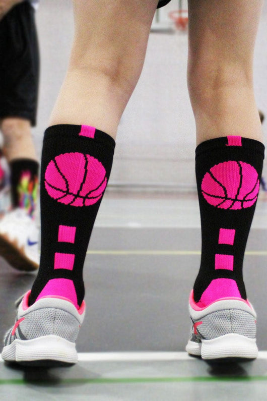 MadSportsStuff socks Basketball Socks with Basketball Logo Athletic Crew Socks - made in the USA