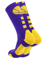 MadSportsStuff socks Basketball Socks with Basketball Logo Athletic Crew Socks - made in the USA - Large