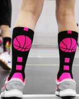 MadSportsStuff socks Basketball Socks with Basketball Logo Athletic Crew Socks - made in the USA - Large