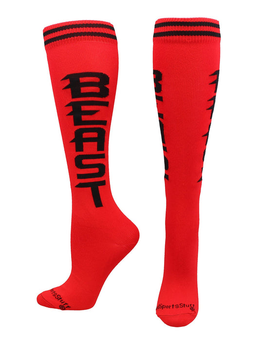MadSportsStuff socks Beast - Red/Black / Large Personality Word Socks Over the Calf Length