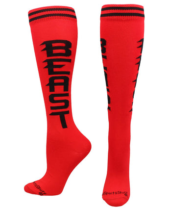 MadSportsStuff socks Beast - Red/Black / Large Personality Word Socks Over the Calf Length