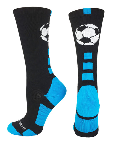 MadSportsStuff socks Black/Electric Blue / Small Soccer Ball Athletic Crew Socks (multiple colors)