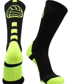 MadSportsStuff socks Black/Electric Green / Large Volleyball Logo Crew Socks (multiple colors)