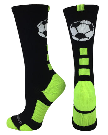 MadSportsStuff socks Black/Electric Green / Small Soccer Ball Athletic Crew Socks (multiple colors)